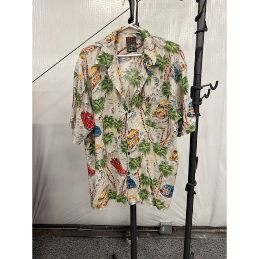 Vintage Pineapple Connection Hawaiian Shirt Palm Trees Car Print Made in Korea